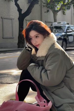 Women's Mid-Length Pumpkin Spliced Cotton Coat - Korean Style Lamb Fleece Winter Parka Jacket