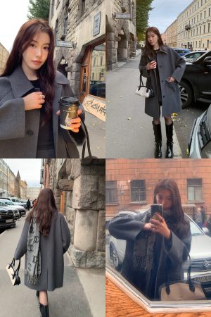 Women's Mid-Length Wool Coat with Lapel, White Duck Down Lining, Stylish Autumn Winter Overcoat