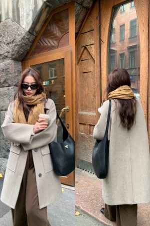Women's Mid-Length Wool Coat with Lapel, White Duck Down Lining, Stylish Autumn Winter Overcoat