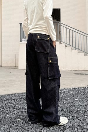 Women's Multi-Pocket Denim Work Pants - Loose Straight Trousers, Retro American Casual Style, Ideal for Y2K Fashion