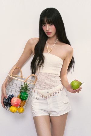 Women's Off-Shoulder Tassel Spliced Strapless Top - Summer 2025 Pure Desire Style - Trendy Y2K Camisole for Weekend Wear