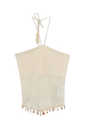 Women's Off-Shoulder Tassel Spliced Strapless Top - Summer 2025 Pure Desire Style - Trendy Y2K Camisole for Weekend Wear