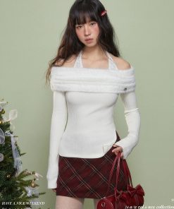 Women's Off-the-Shoulder Long Sleeve White Lace T-Shirt - 2025 Autumn Winter Base Layer Top