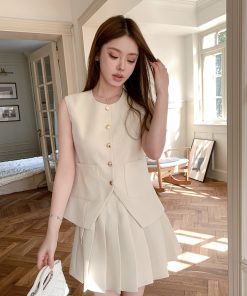 Women's Old Money Style Sleeveless Slim Vest Set - Small Fragrant Wind Suit Outerwear Top