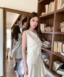 Women's Old Money Style Sleeveless Slim Vest Set - Small Fragrant Wind Suit Outerwear Top