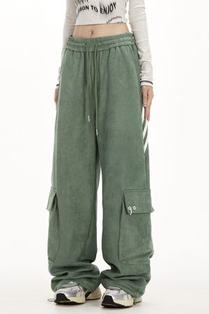 Women's Oversized Draped Straight-Leg Joggers - American Streetwear Wide-Leg Casual Pants for Workwear & High Street Fashion