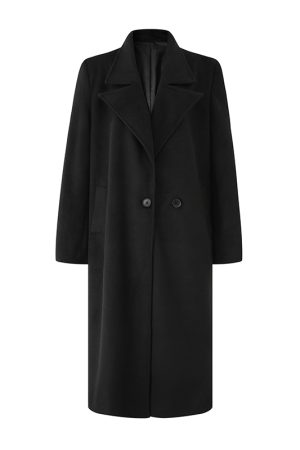 Women's Oversized Woolen Coat with Structured Shoulder Pads, Long Sleeve, Minimalist Texture, Warm Winter Style
