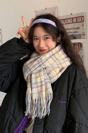 Women's Plaid Shawl Scarf - Versatile Two-in-One Imitation Cashmere Neck Warmer for Autumn and Winter, Trendy Korean Style Accessory