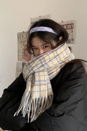 Women's Plaid Shawl Scarf - Versatile Two-in-One Imitation Cashmere Neck Warmer for Autumn and Winter, Trendy Korean Style Accessory