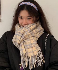Women's Plaid Shawl Scarf - Versatile Two-in-One Imitation Cashmere Neck Warmer for Autumn and Winter, Trendy Korean Style Accessory