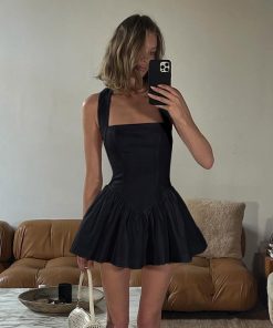 Women's Pleated Mini Camisole Dress with Splicing - Sexy High-Waisted A-Line Skirt, European American Style, 2025