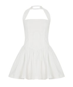 Women's Pleated Mini Camisole Dress with Splicing - Sexy High-Waisted A-Line Skirt, European American Style, 2025