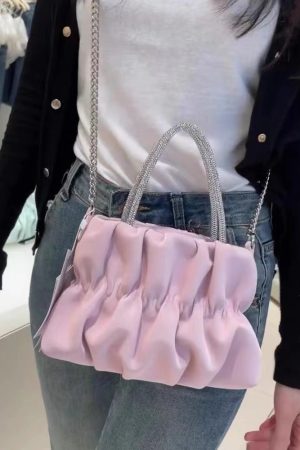 Women's Pleated Rhinestone Handheld Shoulder Bag, Elegant Cloud Chain Crossbody Bag for Summer 2025 Fashion Trends