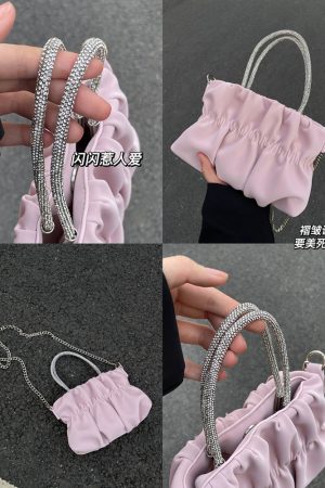 Women's Pleated Rhinestone Handheld Shoulder Bag, Elegant Cloud Chain Crossbody Bag for Summer 2025 Fashion Trends