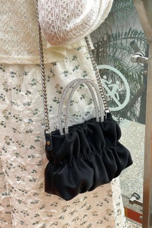 Women's Pleated Rhinestone Handheld Shoulder Bag, Elegant Cloud Chain Crossbody Bag for Summer 2025 Fashion Trends