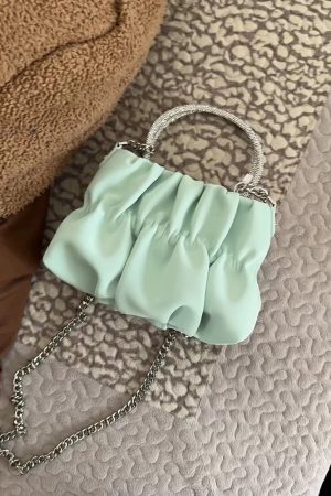 Women's Pleated Rhinestone Handheld Shoulder Bag, Elegant Cloud Chain Crossbody Bag for Summer 2025 Fashion Trends