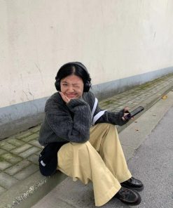 Women's Pumpkin Knitted Sweater - Coarse Texture, Comfortable Round Neck, Trendy Instagram Style