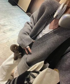 Women's Pumpkin Spicy V-Neck Loose Thick Wool Cardigan Sweater - Korean Style Cozy Jacket for Casual Couple's Fashion