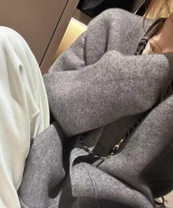 Women's Pumpkin Spicy V-Neck Loose Thick Wool Cardigan Sweater - Korean Style Cozy Jacket for Casual Couple's Fashion