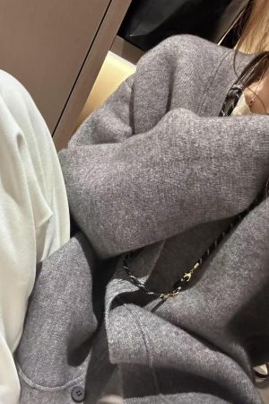 Women's Pumpkin Spicy V-Neck Loose Thick Wool Cardigan Sweater - Korean Style Cozy Jacket for Casual Couple's Fashion