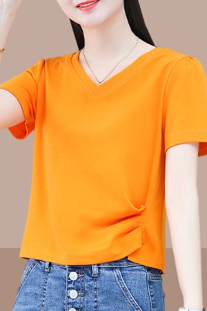 Women's Pure Cotton Slim-Fit V-Neck Cropped T-Shirt - Trendy Summer 2025 Style, Short Sleeve, Casual Chic Fashion