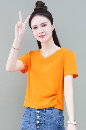 Women's Pure Cotton Slim-Fit V-Neck Cropped T-Shirt - Trendy Summer 2025 Style, Short Sleeve, Casual Chic Fashion