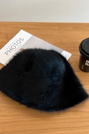 Women's Rabbit Fur Bucket Hat - Plush Fisherman's Style, Warm and Versatile Winter Accessory for Round Faces, Trendy Korean Fashion