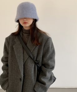 Women's Rabbit Fur Bucket Hat - Plush Fisherman's Style, Warm and Versatile Winter Accessory for Round Faces, Trendy Korean Fashion