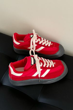 Women's Red Breathable Thick-Soled De Xun Shoes - Trendy Summer 2025 Little White Sneakers
