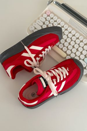Women's Red Breathable Thick-Soled De Xun Shoes - Trendy Summer 2025 Little White Sneakers