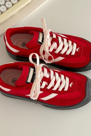 Women's Red Breathable Thick-Soled De Xun Shoes - Trendy Summer 2025 Little White Sneakers
