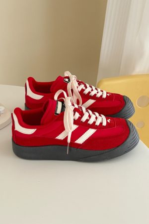 Women's Red Breathable Thick-Soled De Xun Shoes - Trendy Summer 2025 Little White Sneakers