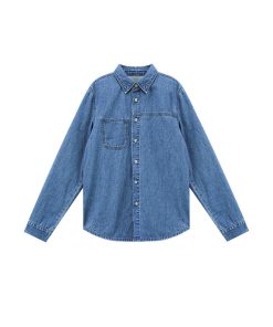 Women's Retro French Blue Denim Shirt - Long Sleeve, Unique Design, American Classic Autumn Top, Hong Kong Style