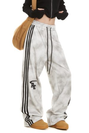Women's Retro High Street Striped Sweatpants - Casual Straight Leg Sports Pants for Autumn Fashion