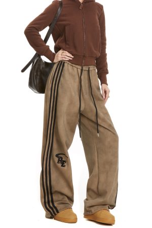 Women's Retro High Street Striped Sweatpants - Casual Straight Leg Sports Pants for Autumn Fashion