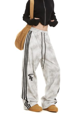 Women's Retro High Street Striped Sweatpants - Casual Straight Leg Sports Pants for Autumn Fashion
