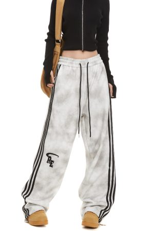 Women's Retro High Street Striped Sweatpants - Casual Straight Leg Sports Pants for Autumn Fashion