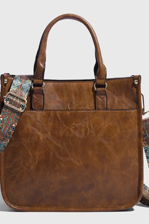 Women's Retro Tote Bag, Fashionable Versatile Shoulder Bag with Wide Strap, Stylish Crossbody Bag for Everyday Use