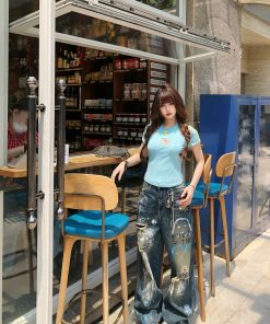 Women's Ripped Jeans - Street Style Loose Straight Leg Fit, Summer Wide Leg Pants for Casual Fashion