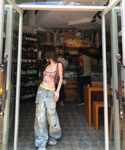 Women's Ripped Jeans - Street Style Loose Straight Leg Fit, Summer Wide Leg Pants for Casual Fashion