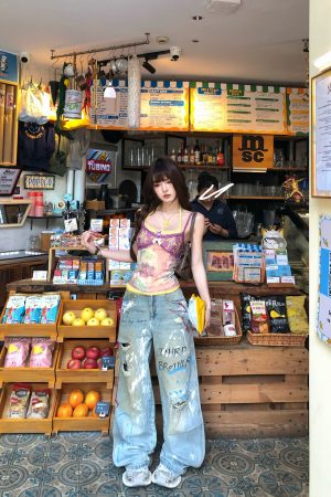 Women's Ripped Jeans - Street Style Loose Straight Leg Fit, Summer Wide Leg Pants for Casual Fashion