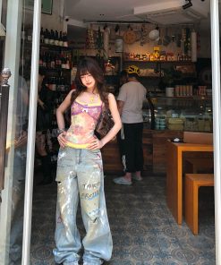 Women's Ripped Jeans - Street Style Loose Straight Leg Fit, Summer Wide Leg Pants for Casual Fashion