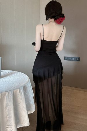 Women's Ruffled Beach Skirt Dress - Spaghetti Strap, Short Front Long Back, French Style for Seaside Vacation, Fairy Aesthetic