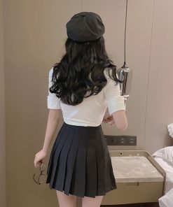 Women's School Style JK Uniform Set - Short Sleeve White Shirt Top & High-Waisted Pleated Skirt Two-Piece Outfit