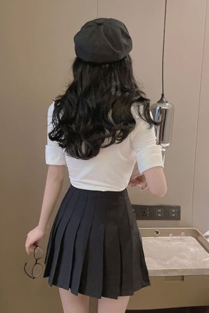 Women's School Style JK Uniform Set - Short Sleeve White Shirt Top & High-Waisted Pleated Skirt Two-Piece Outfit