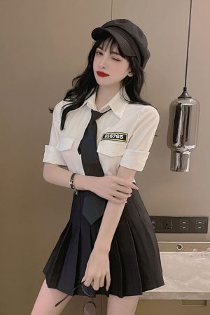 Women's School Style JK Uniform Set - Short Sleeve White Shirt Top & High-Waisted Pleated Skirt Two-Piece Outfit