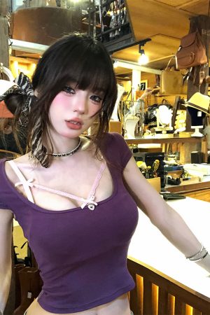 Women's Sexy Off-Shoulder Short Sleeve Backless T-Shirt, Slim Fit Summer Top, Flattering Red Style, Y2K Fashion