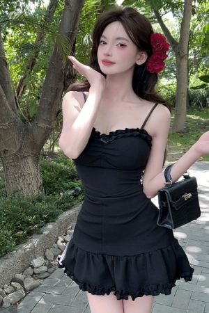 Women's Sexy V-Neck Slim-Fit Mermaid Slip Dress with Ruffled Hem for Nightclub and Work â€“ Waist-Cinching Design
