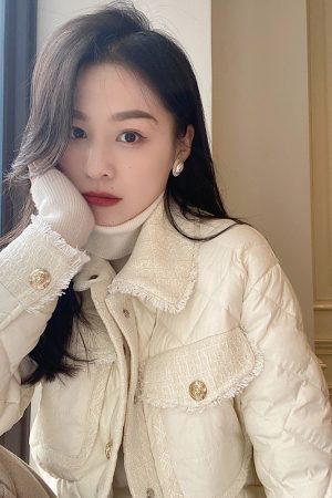 Women's Short Down Jacket with Small Check Pattern, Warm Cotton Coat for Winter, Chic High-End Style, Niche Fashion Outerwear