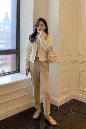 Women's Short Down Jacket with Small Check Pattern, Warm Cotton Coat for Winter, Chic High-End Style, Niche Fashion Outerwear